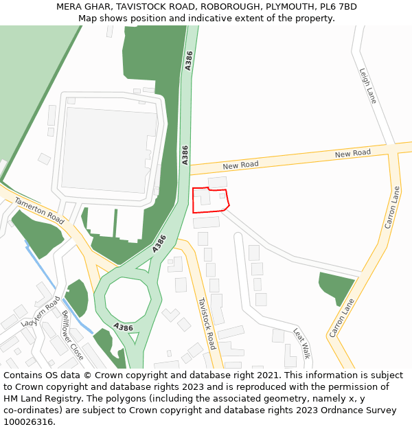 MERA GHAR, TAVISTOCK ROAD, ROBOROUGH, PLYMOUTH, PL6 7BD: Location map and indicative extent of plot