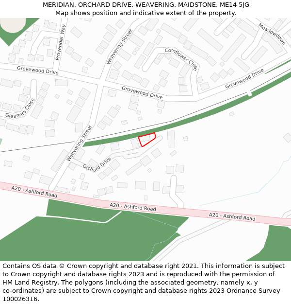 MERIDIAN, ORCHARD DRIVE, WEAVERING, MAIDSTONE, ME14 5JG: Location map and indicative extent of plot