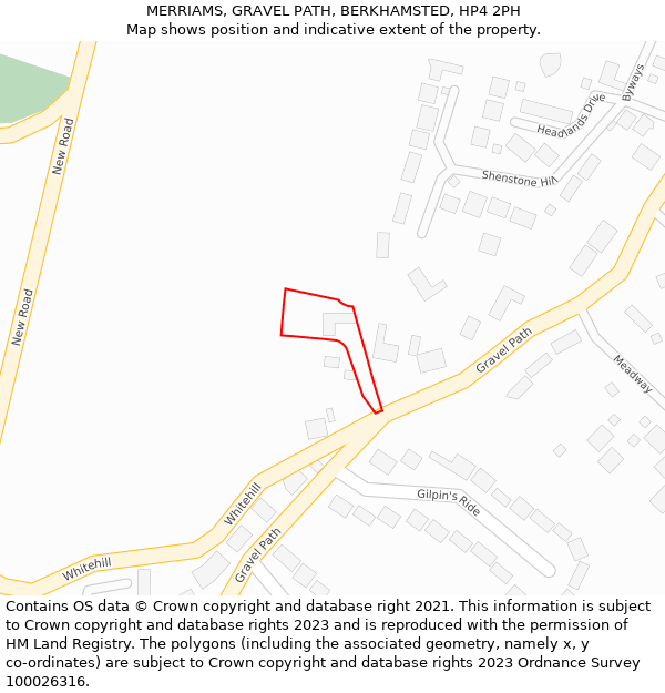 MERRIAMS, GRAVEL PATH, BERKHAMSTED, HP4 2PH: Location map and indicative extent of plot