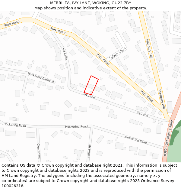 MERRILEA, IVY LANE, WOKING, GU22 7BY: Location map and indicative extent of plot