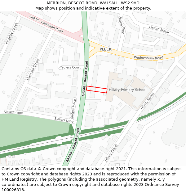 MERRION, BESCOT ROAD, WALSALL, WS2 9AD: Location map and indicative extent of plot