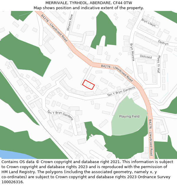 MERRIVALE, TYRHEOL, ABERDARE, CF44 0TW: Location map and indicative extent of plot