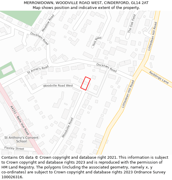 MERROWDOWN, WOODVILLE ROAD WEST, CINDERFORD, GL14 2AT: Location map and indicative extent of plot