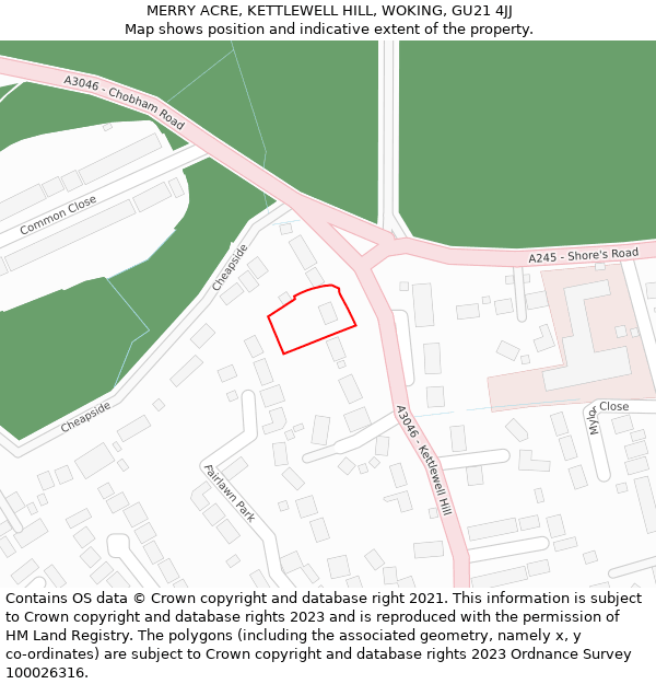 MERRY ACRE, KETTLEWELL HILL, WOKING, GU21 4JJ: Location map and indicative extent of plot