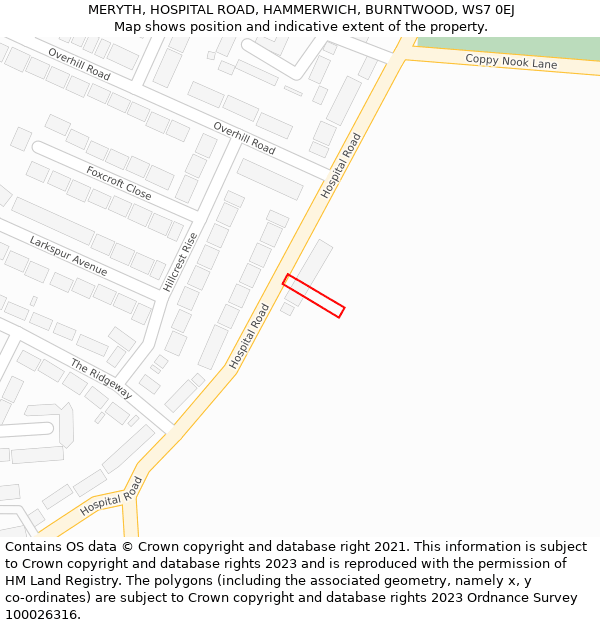 MERYTH, HOSPITAL ROAD, HAMMERWICH, BURNTWOOD, WS7 0EJ: Location map and indicative extent of plot