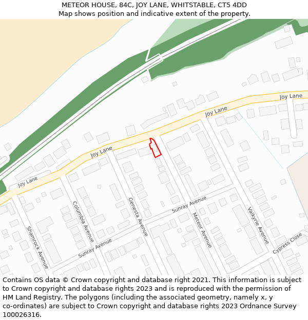 METEOR HOUSE, 84C, JOY LANE, WHITSTABLE, CT5 4DD: Location map and indicative extent of plot