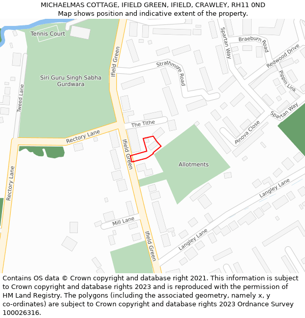 MICHAELMAS COTTAGE, IFIELD GREEN, IFIELD, CRAWLEY, RH11 0ND: Location map and indicative extent of plot