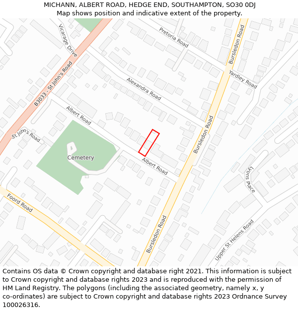 MICHANN, ALBERT ROAD, HEDGE END, SOUTHAMPTON, SO30 0DJ: Location map and indicative extent of plot