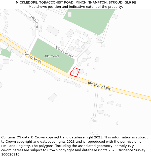 MICKLEDORE, TOBACCONIST ROAD, MINCHINHAMPTON, STROUD, GL6 9JJ: Location map and indicative extent of plot