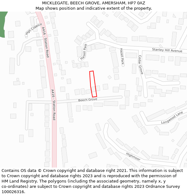 MICKLEGATE, BEECH GROVE, AMERSHAM, HP7 0AZ: Location map and indicative extent of plot