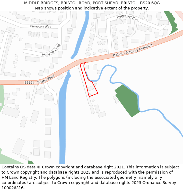 MIDDLE BRIDGES, BRISTOL ROAD, PORTISHEAD, BRISTOL, BS20 6QG: Location map and indicative extent of plot