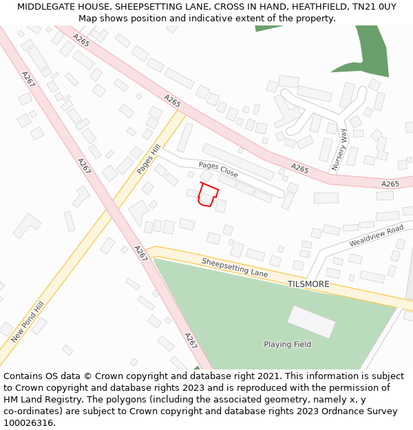 MIDDLEGATE HOUSE, SHEEPSETTING LANE, CROSS IN HAND, HEATHFIELD, TN21 0UY: Location map and indicative extent of plot