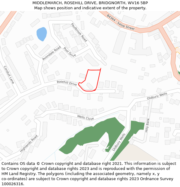 MIDDLEMARCH, ROSEHILL DRIVE, BRIDGNORTH, WV16 5BP: Location map and indicative extent of plot