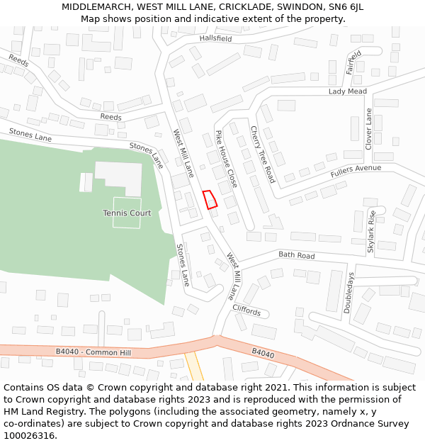 MIDDLEMARCH, WEST MILL LANE, CRICKLADE, SWINDON, SN6 6JL: Location map and indicative extent of plot