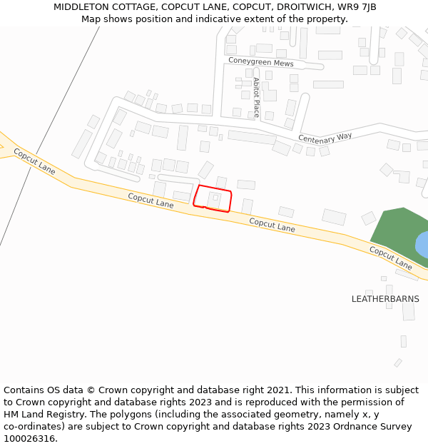 MIDDLETON COTTAGE, COPCUT LANE, COPCUT, DROITWICH, WR9 7JB: Location map and indicative extent of plot