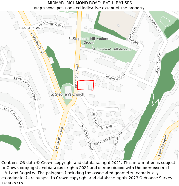 MIDMAR, RICHMOND ROAD, BATH, BA1 5PS: Location map and indicative extent of plot