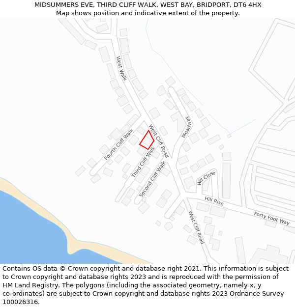 MIDSUMMERS EVE, THIRD CLIFF WALK, WEST BAY, BRIDPORT, DT6 4HX: Location map and indicative extent of plot