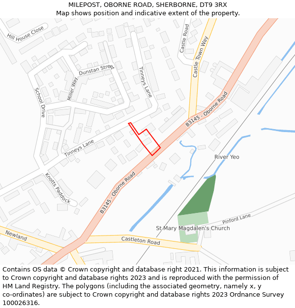 MILEPOST, OBORNE ROAD, SHERBORNE, DT9 3RX: Location map and indicative extent of plot