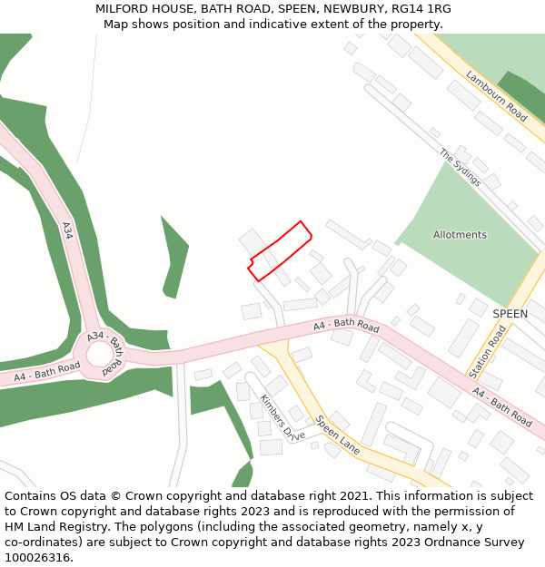 MILFORD HOUSE, BATH ROAD, SPEEN, NEWBURY, RG14 1RG: Location map and indicative extent of plot