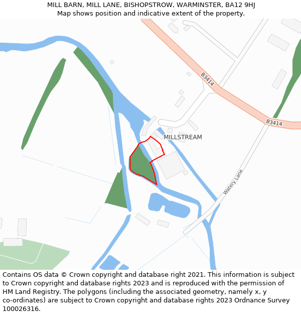 MILL BARN, MILL LANE, BISHOPSTROW, WARMINSTER, BA12 9HJ: Location map and indicative extent of plot