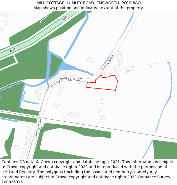 MILL COTTAGE, LUMLEY ROAD, EMSWORTH, PO10 8AQ: Location map and indicative extent of plot