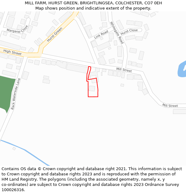 MILL FARM, HURST GREEN, BRIGHTLINGSEA, COLCHESTER, CO7 0EH: Location map and indicative extent of plot