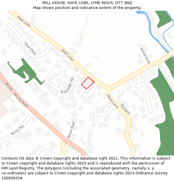MILL HOUSE, HAYE LANE, LYME REGIS, DT7 3NQ: Location map and indicative extent of plot