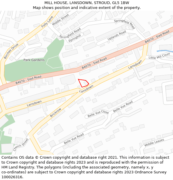 MILL HOUSE, LANSDOWN, STROUD, GL5 1BW: Location map and indicative extent of plot