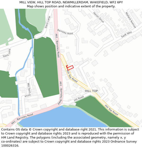 MILL VIEW, HILL TOP ROAD, NEWMILLERDAM, WAKEFIELD, WF2 6PY: Location map and indicative extent of plot