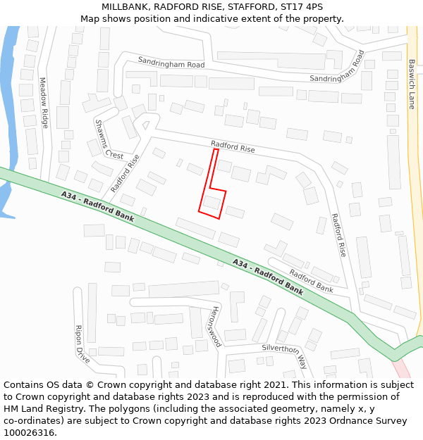MILLBANK, RADFORD RISE, STAFFORD, ST17 4PS: Location map and indicative extent of plot