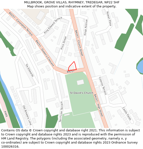 MILLBROOK, GROVE VILLAS, RHYMNEY, TREDEGAR, NP22 5HF: Location map and indicative extent of plot