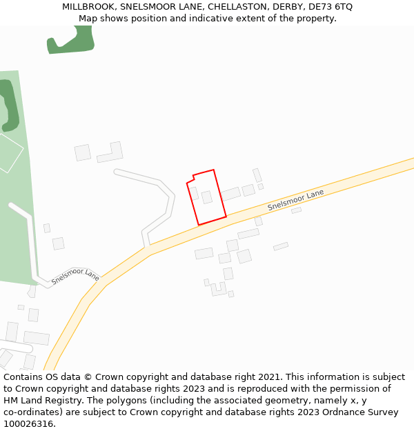 MILLBROOK, SNELSMOOR LANE, CHELLASTON, DERBY, DE73 6TQ: Location map and indicative extent of plot