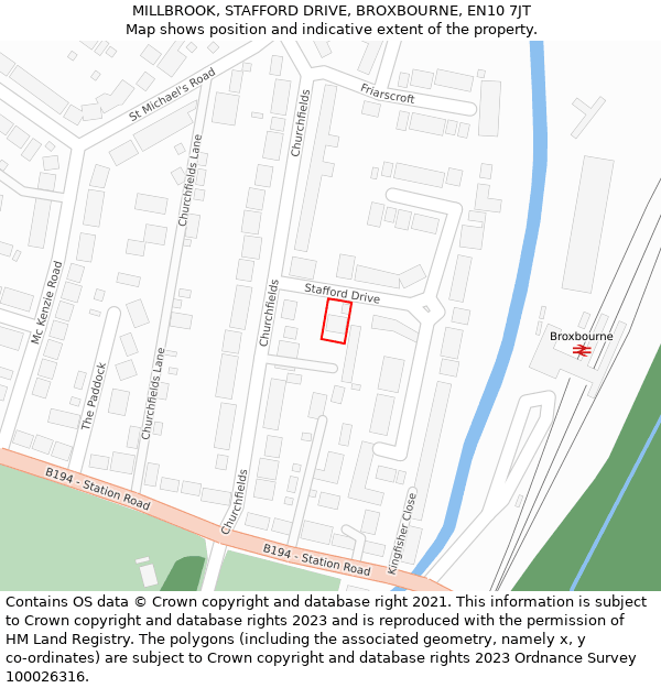 MILLBROOK, STAFFORD DRIVE, BROXBOURNE, EN10 7JT: Location map and indicative extent of plot