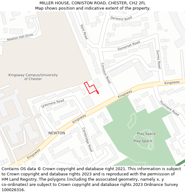 MILLER HOUSE, CONISTON ROAD, CHESTER, CH2 2FL: Location map and indicative extent of plot
