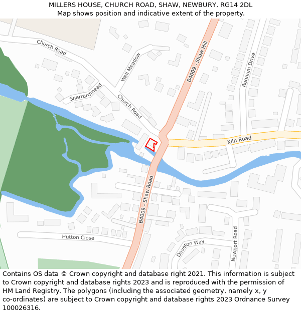 MILLERS HOUSE, CHURCH ROAD, SHAW, NEWBURY, RG14 2DL: Location map and indicative extent of plot