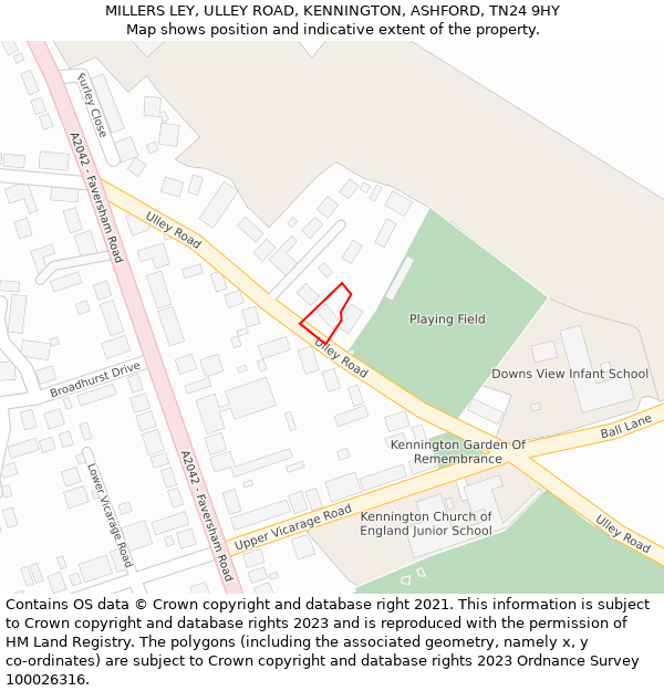 MILLERS LEY, ULLEY ROAD, KENNINGTON, ASHFORD, TN24 9HY: Location map and indicative extent of plot