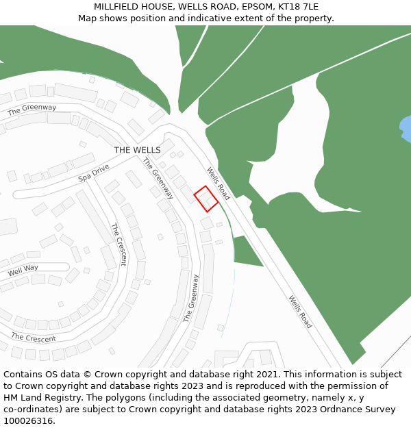 MILLFIELD HOUSE, WELLS ROAD, EPSOM, KT18 7LE: Location map and indicative extent of plot