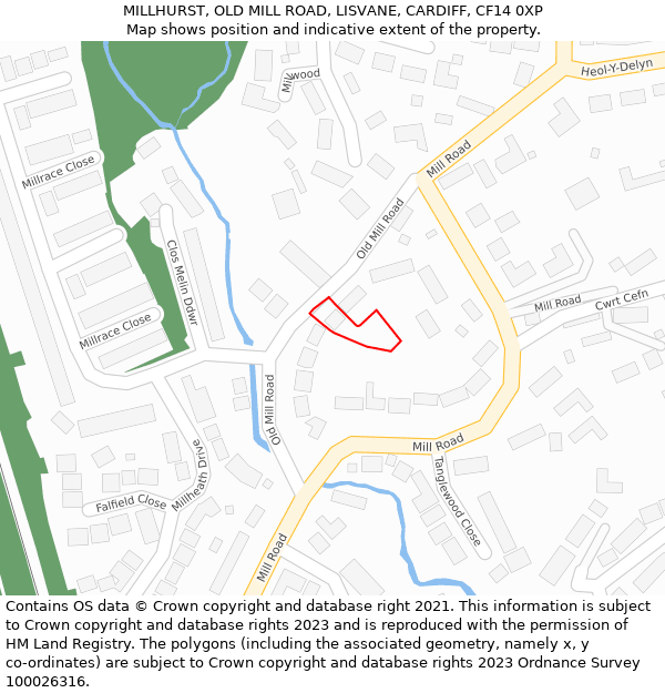 MILLHURST, OLD MILL ROAD, LISVANE, CARDIFF, CF14 0XP: Location map and indicative extent of plot
