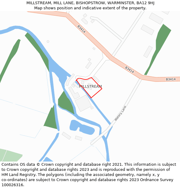 MILLSTREAM, MILL LANE, BISHOPSTROW, WARMINSTER, BA12 9HJ: Location map and indicative extent of plot