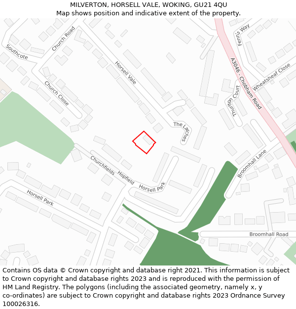 MILVERTON, HORSELL VALE, WOKING, GU21 4QU: Location map and indicative extent of plot