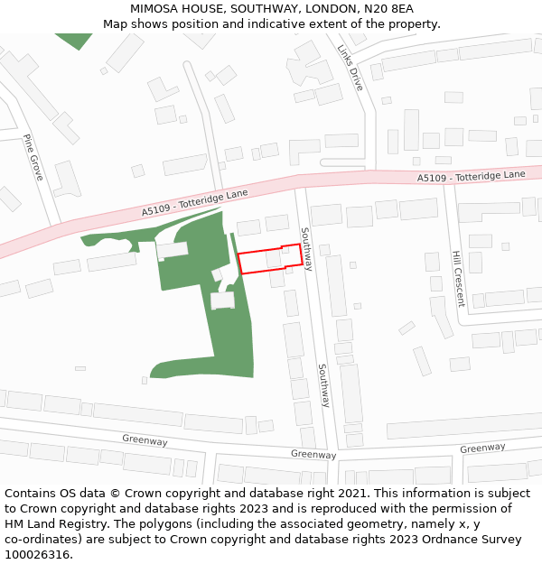 MIMOSA HOUSE, SOUTHWAY, LONDON, N20 8EA: Location map and indicative extent of plot
