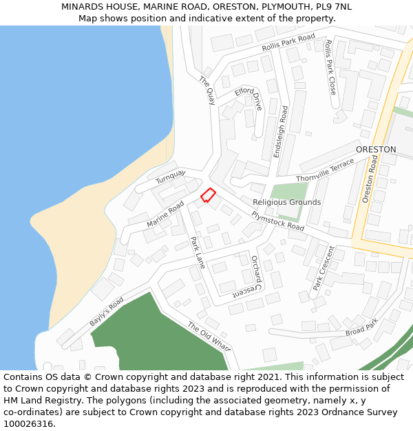 MINARDS HOUSE, MARINE ROAD, ORESTON, PLYMOUTH, PL9 7NL: Location map and indicative extent of plot
