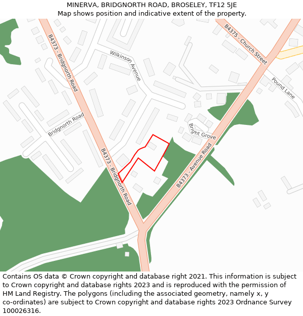MINERVA, BRIDGNORTH ROAD, BROSELEY, TF12 5JE: Location map and indicative extent of plot