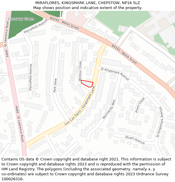 MIRAFLORES, KINGSMARK LANE, CHEPSTOW, NP16 5LZ: Location map and indicative extent of plot