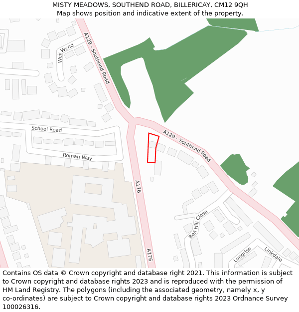 MISTY MEADOWS, SOUTHEND ROAD, BILLERICAY, CM12 9QH: Location map and indicative extent of plot