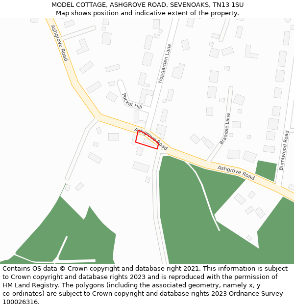 MODEL COTTAGE, ASHGROVE ROAD, SEVENOAKS, TN13 1SU: Location map and indicative extent of plot