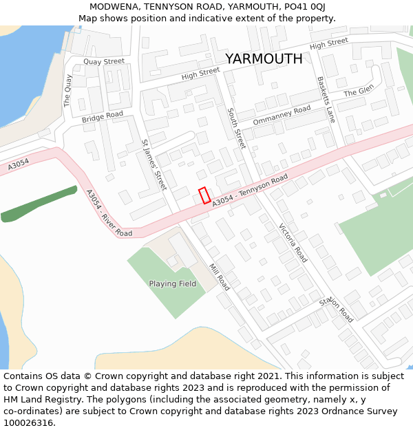 MODWENA, TENNYSON ROAD, YARMOUTH, PO41 0QJ: Location map and indicative extent of plot