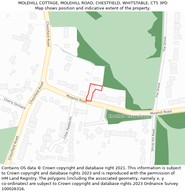 MOLEHILL COTTAGE, MOLEHILL ROAD, CHESTFIELD, WHITSTABLE, CT5 3PD: Location map and indicative extent of plot