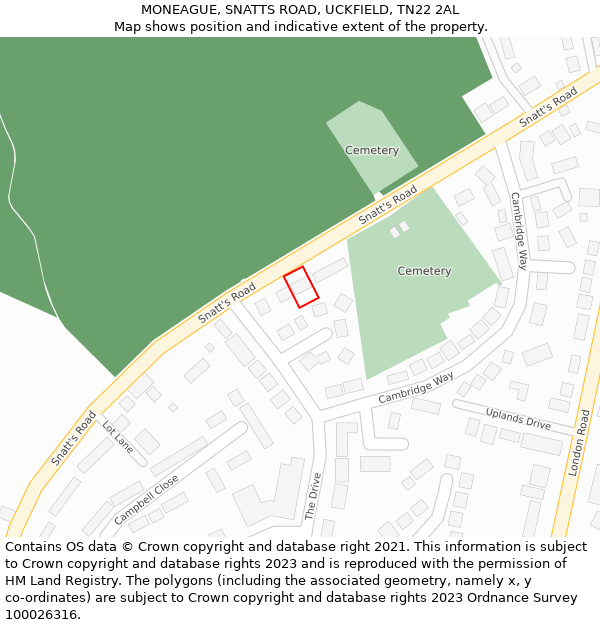 MONEAGUE, SNATTS ROAD, UCKFIELD, TN22 2AL: Location map and indicative extent of plot