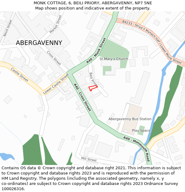 MONK COTTAGE, 6, BEILI PRIORY, ABERGAVENNY, NP7 5NE: Location map and indicative extent of plot